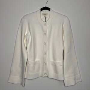 NEW Ivory Knit Cardigan Button Front Minimalist Coastal Luxe Elan Molly Size M
